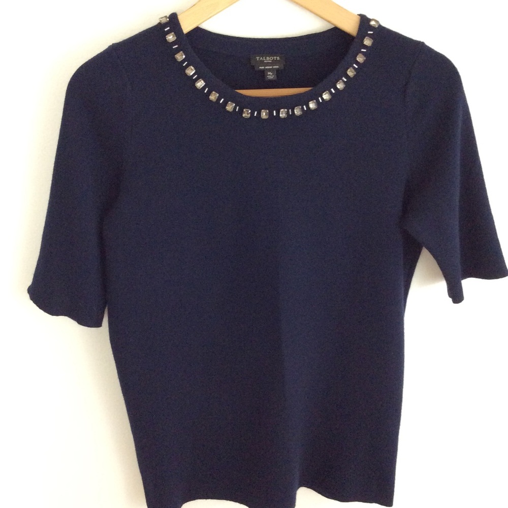 SOLD! TALBOTS WOMEN'S SIZE 10P NAVY BLUE  WOOL TOP